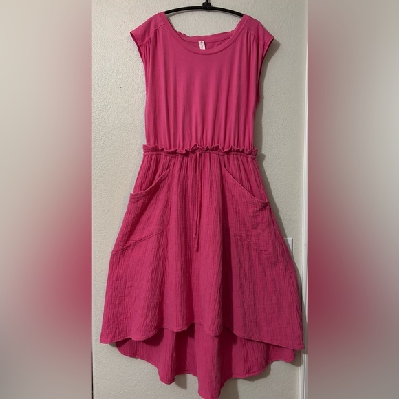 Anthropologie Daily Practice Pink Sleeveless High-Low Cotton Sundress w/ Pockets - Picture 5 of 16